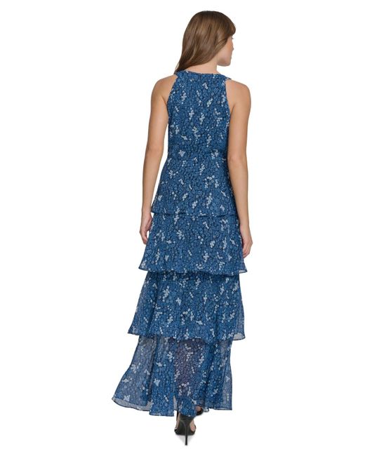 Tommy Hilfiger Blue Floral-print Tiered Maxi Dress