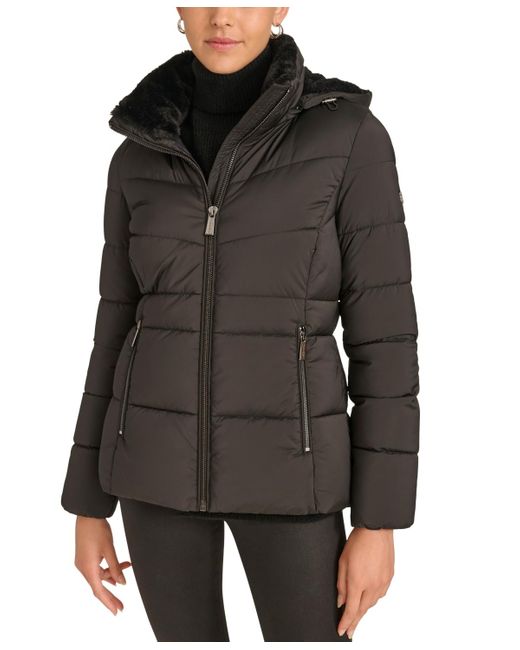 Calvin Klein Black Faux-fur-lined Hooded Puffer Coat