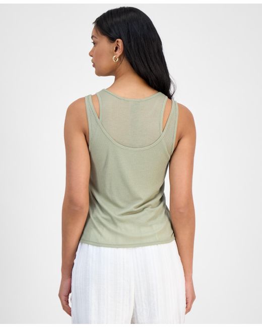 And Now This Green Double-layer Scoop-neck Tank