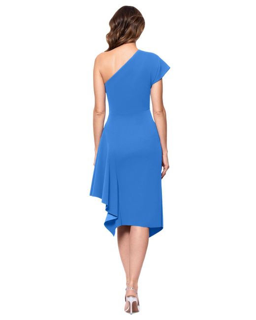 Betsy & Adam Blue Petite One-shoulder Midi Dress