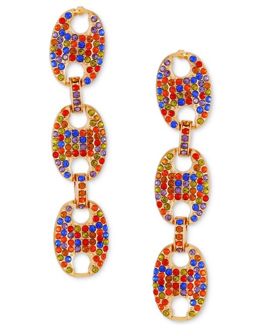 Guess Orange Tone Rainbow Rhinestone Large Link Linear Drop Earrings