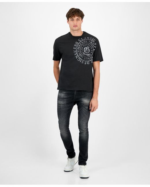 Guess Black Relaxed Fit Short Sleeve Crewneck Letter Pressed Graphic T-shirt for men
