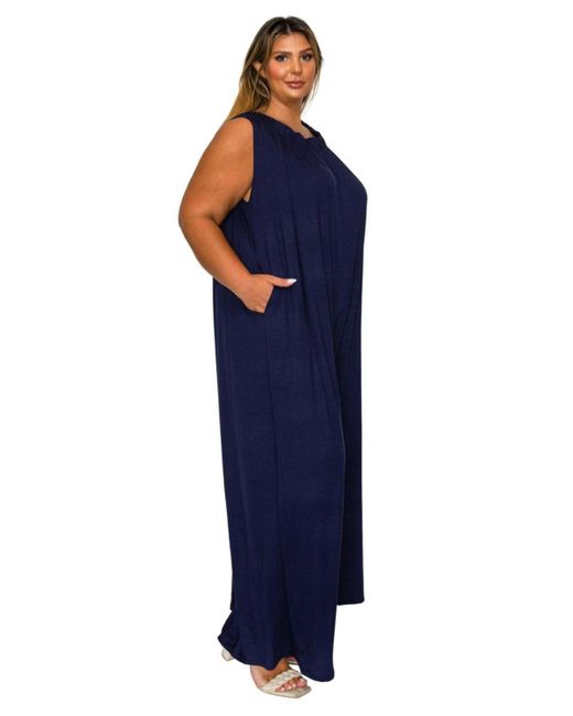 L I V D Blue Plus Size Olson Wide Leg Pocket Jumpsuit