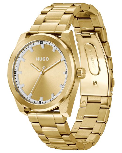 HUGO Metallic Bright Quartz Ionic Plated Thin Gold-tone Steel Watch 42mm for men