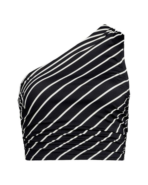Lands' End Black Ruched One Shoulder Midkini Top