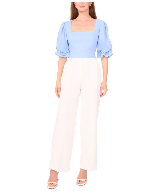 Parker Blue The Lona Square-neck Blouson-sleeve Blouse