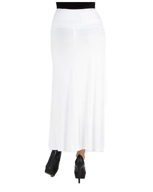 24seven Comfort Apparel White Elastic Waist Solid Color Maxi Skirt