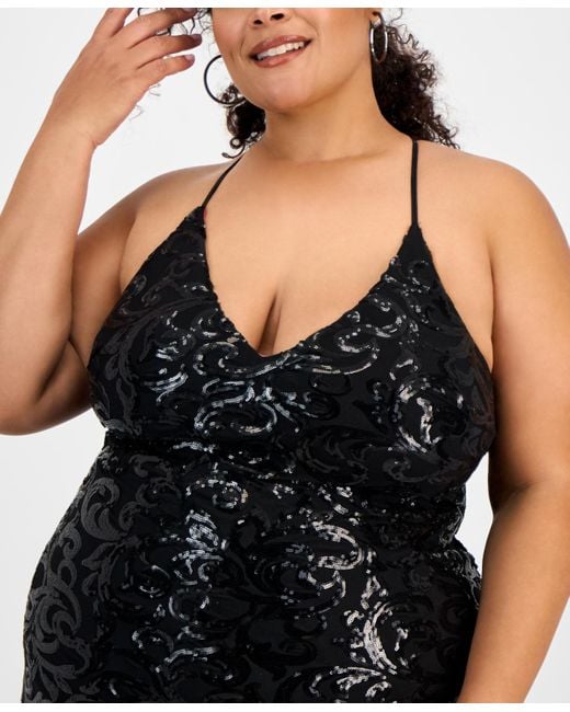 Pear Culture Black Trendy Plus Size Patterned Sequin A-line Dress