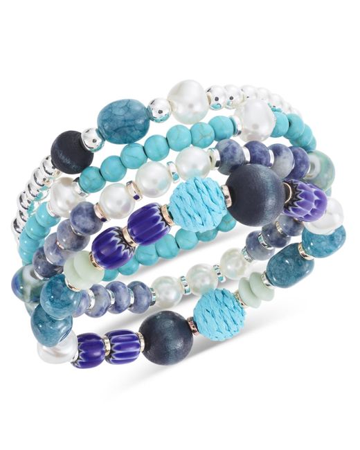 Style & Co. Blue 4-pc. Set Mixed Bead & Stone Stretch Bracelets