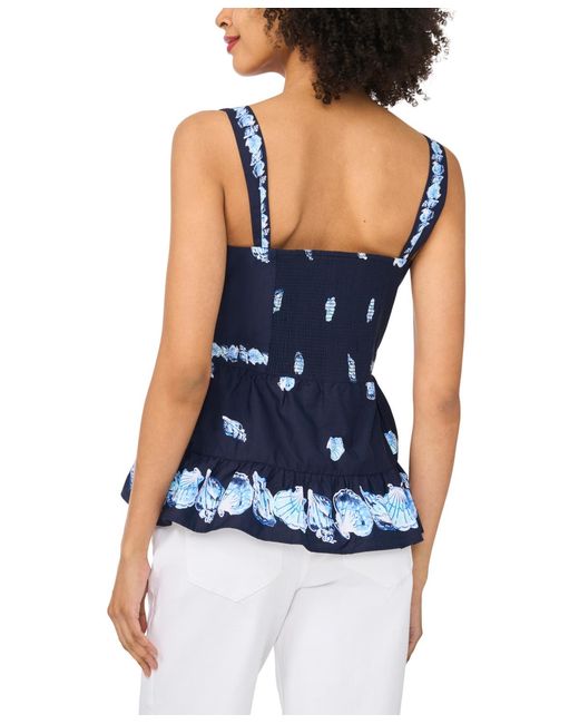 Cece Blue Wide Strap Square Neck Top