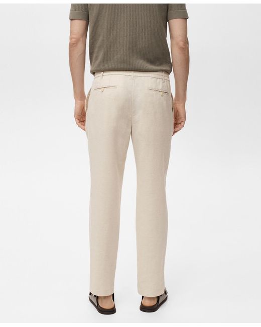 Mango Natural Slim-fit Drawstring Linen Pants for men