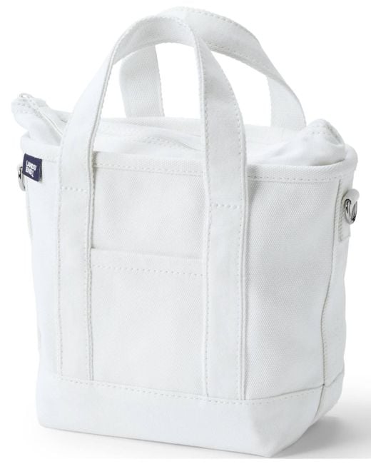 Lands' End White Small Solid Color 3 Pocket Zip Top Canvas Tote Bag