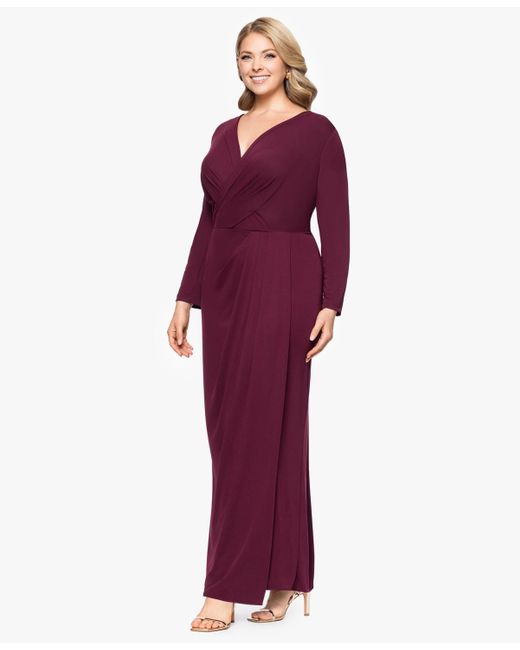 Betsy & Adam Purple Plus Size Long-sleeve Matte Jersey Dress