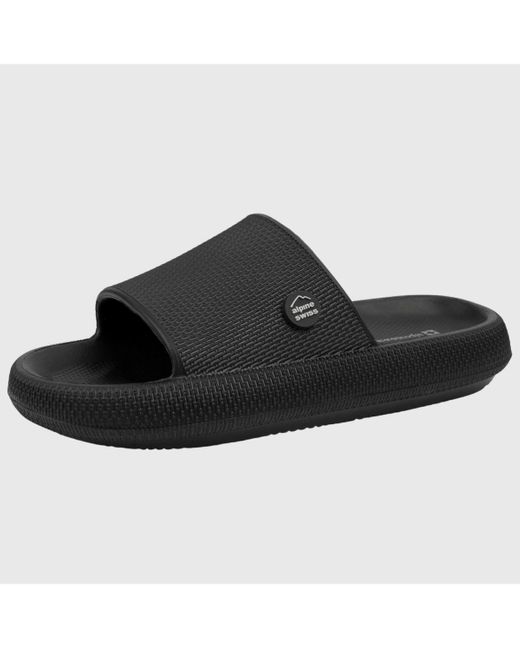 Alpine Swiss Black Omar Slides Pillow Slippers Ultra Cushioned Cloud Slide Sandal for men