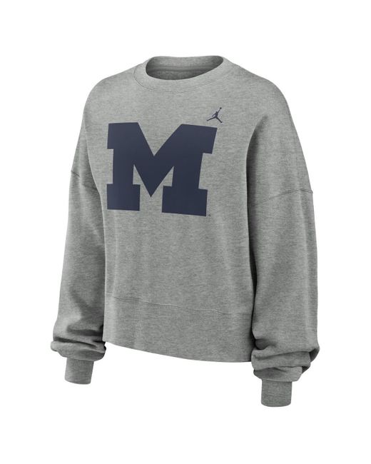 Nike Gray Michigan Wolverines Essential Fleece Oversized Logo Pullover Sweatshirt
