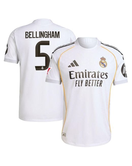 Adidas White Jude Bellingham Real Madrid 2025/26 Home Authentic Jersey for men