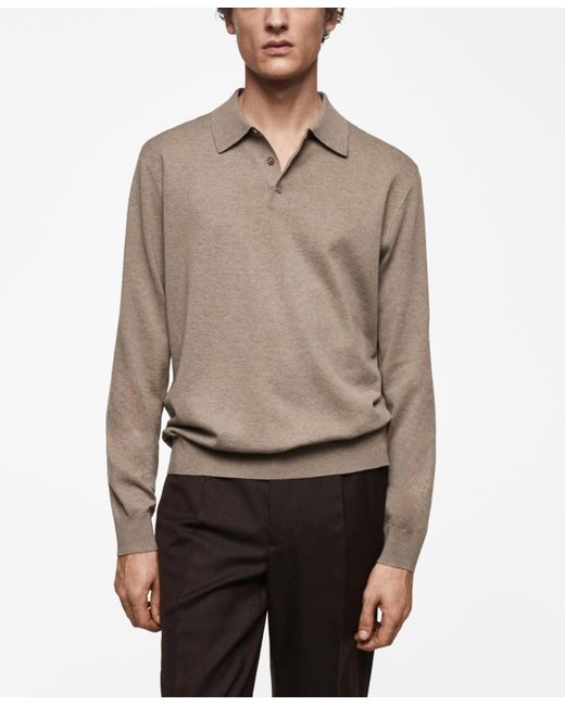Mango Natural Long-sleeved Cotton Jersey Polo Shirt