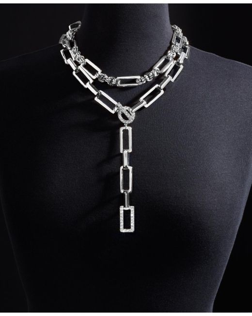 INC International Concepts Metallic Pave Link Layered Lariat Necklace