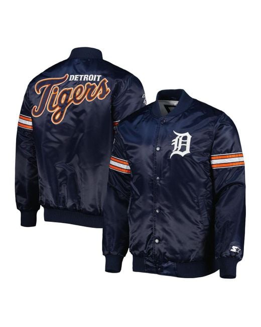 Starter Navy Detroit Tigers Pick And Roll Satin Varsity Fullsnap