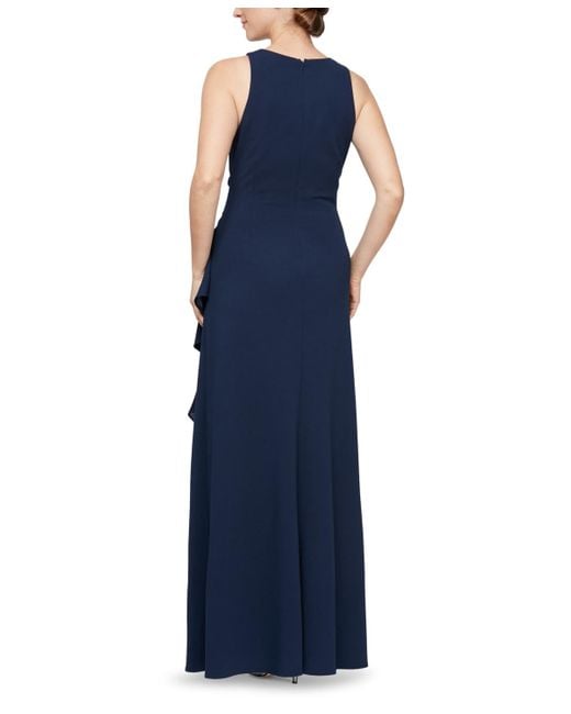 Alex Evenings Blue Ruched Ruffled Gown