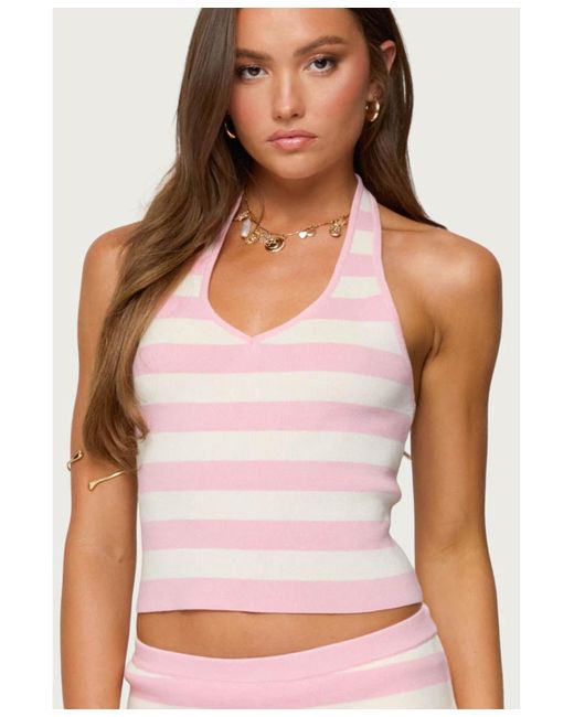 Edikted Pink Kezia Striped Knit Halter Top