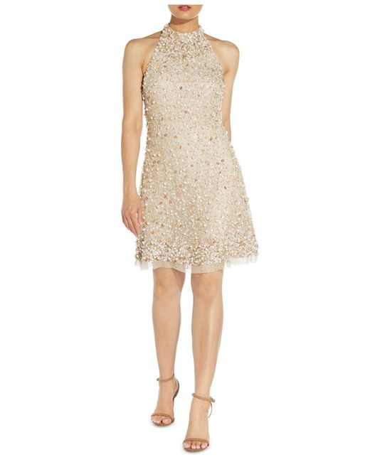 Aidan By Aidan Mattox Synthetic Beaded Halter Party Dress in Ivory/Gold ...