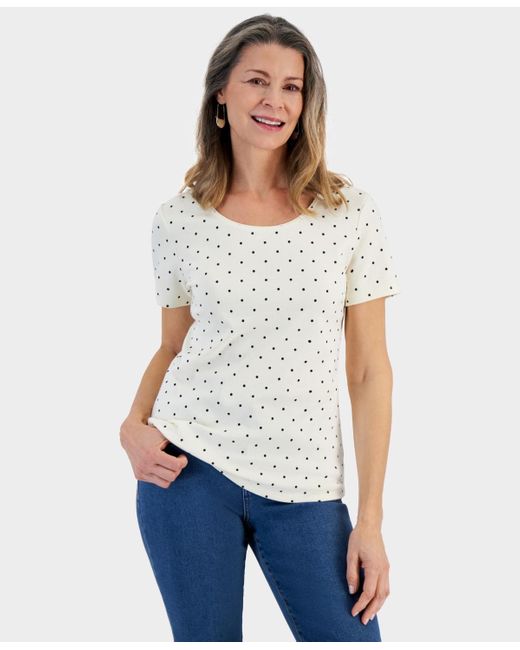Style & Co. White Printed Short-sleeve Scoop-neck Top