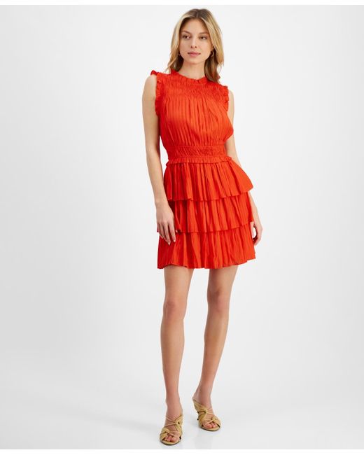 Lucy Paris Red Tory Pleated Ruffled Dress