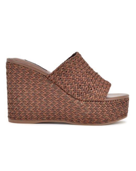 Nine West Brown Everie Round Toe Woven Wedge Sandals