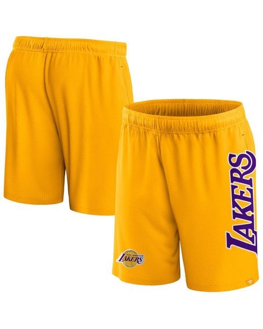 Fanatics Yellow Los Angeles Lakers Post Up Mesh Shorts for men