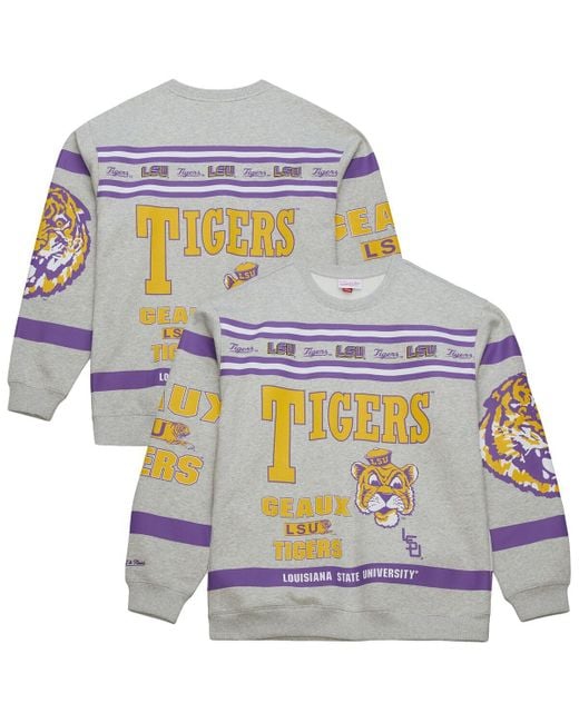 Mitchell & Ness Gray Lsu Tigers All Over Print Sweatshirt for men