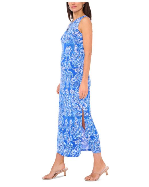 Msk Blue Petite Three-ring Printed Sleeveless Maxi Dress
