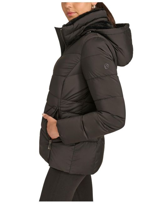 Calvin Klein Black Faux-fur-lined Hooded Puffer Coat