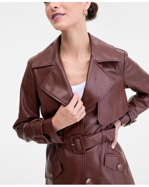 INC International Concepts Red Faux-leather Trench Coat