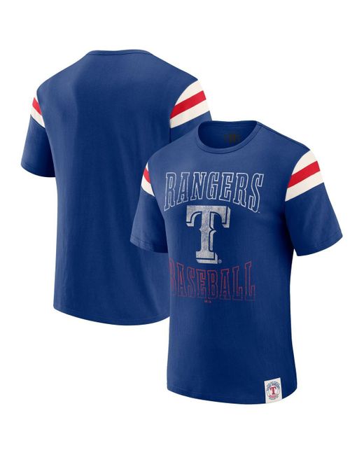 Fanatics Blue Texas Rangers Distressed Sleeve Stripe T-shirt for men
