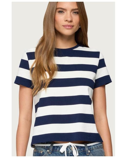 Edikted Blue Valetta Oversized Striped T Shirt