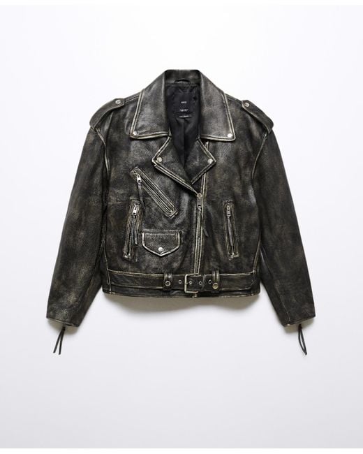 Mango Leather Biker Oversize Jacket in Black Lyst