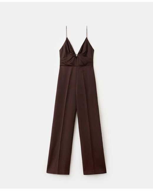 Mango Brown V-neck Long Jumpsuit