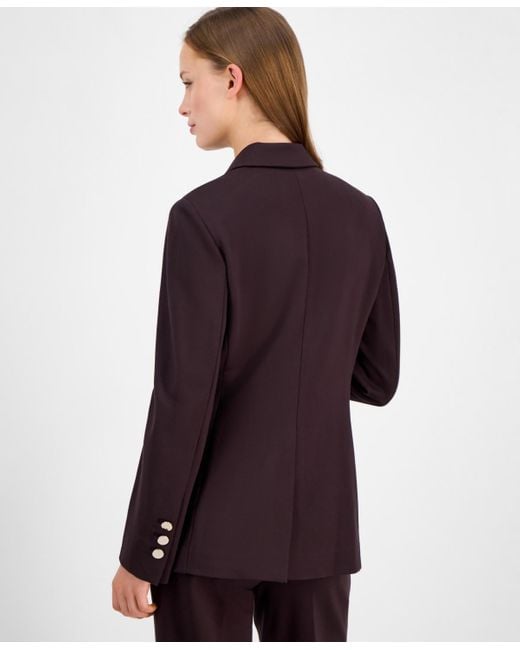 Anne Klein Purple Curved-lapel Double-pocket Blazer