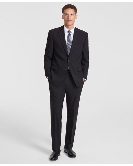 Perry Ellis Black Perry Ellis Modern-fit Solid Nested Suit for men