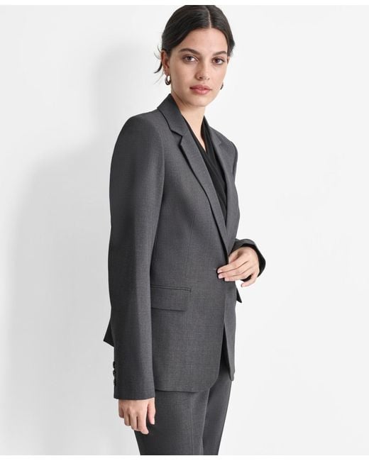 DKNY Gray Notch-lapel Button-front Long-sleeve Jacket
