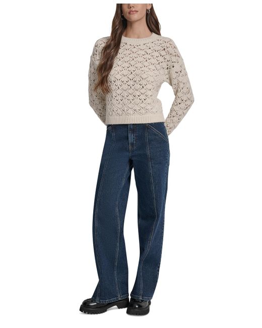 DKNY Blue Petite Pointelle Crewneck Sweater
