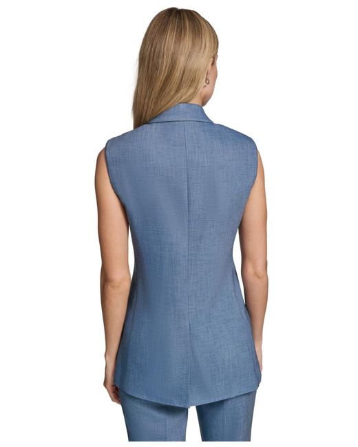 Calvin Klein Blue Petite Collared Front-button Vest