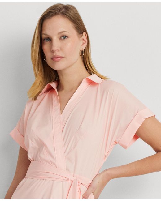 Lauren by Ralph Lauren Pink Belted Cotton-blend Tiered Dress