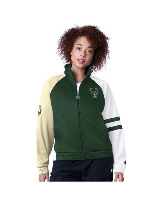 Starter Green Milwaukee Bucks Line Up Dolman Raglan Full-zip Track Jacket