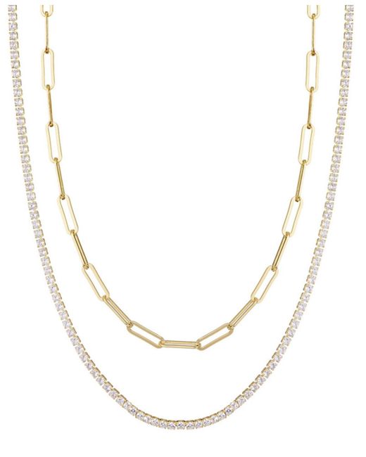 Adornia Natural Tennis And Paperclip Chain Necklace Set