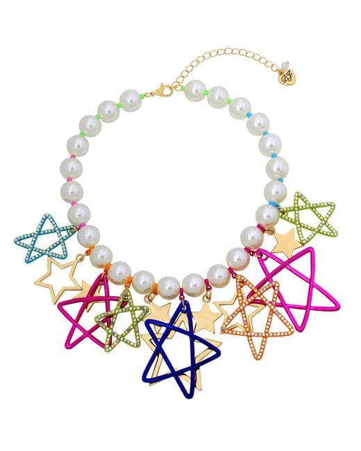 Betsey Johnson White Faux Stone Starry Imitation Pearl Necklace