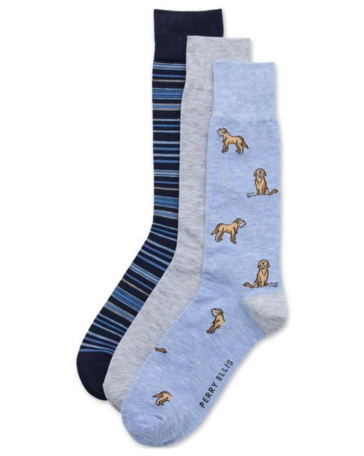 Perry Ellis Blue 3-pk. Stretch Patterned Crew Socks for men