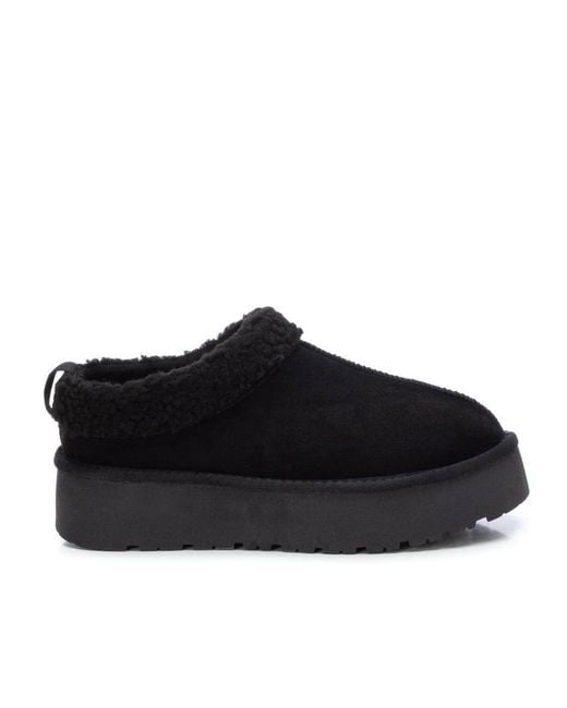 Xti Black Platform Suede Clog Slippers By