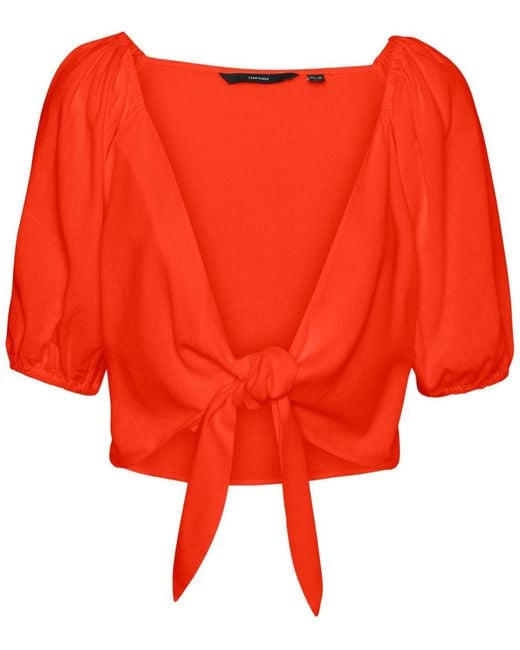 Vero Moda Synthetic Jesmilo Short Sleeve Crop Top in Orange - Lyst